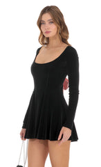 Velvet Satin Pink Tie Dress in Black