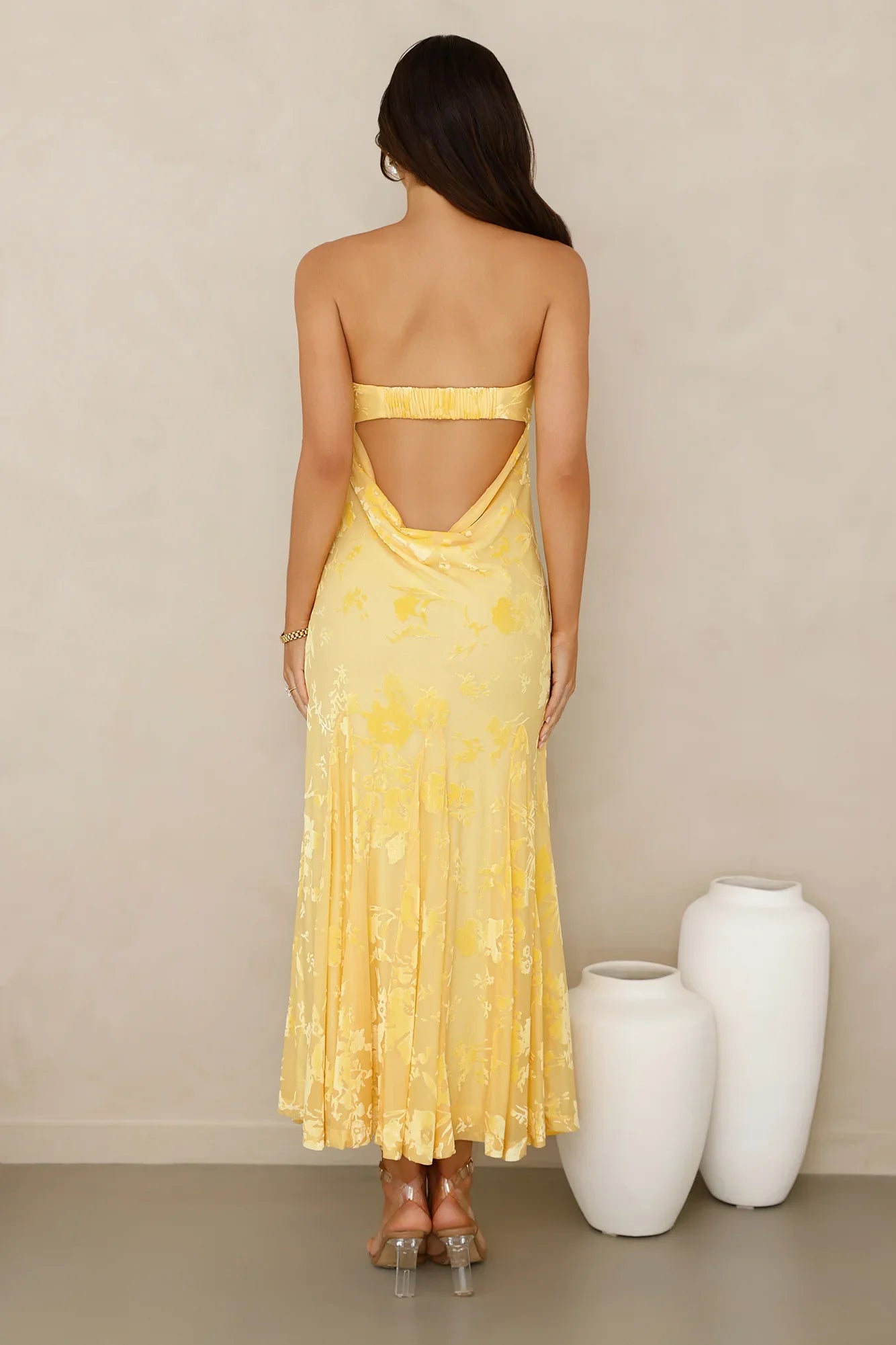 Style Empress Strapless Maxi Dress Yellow