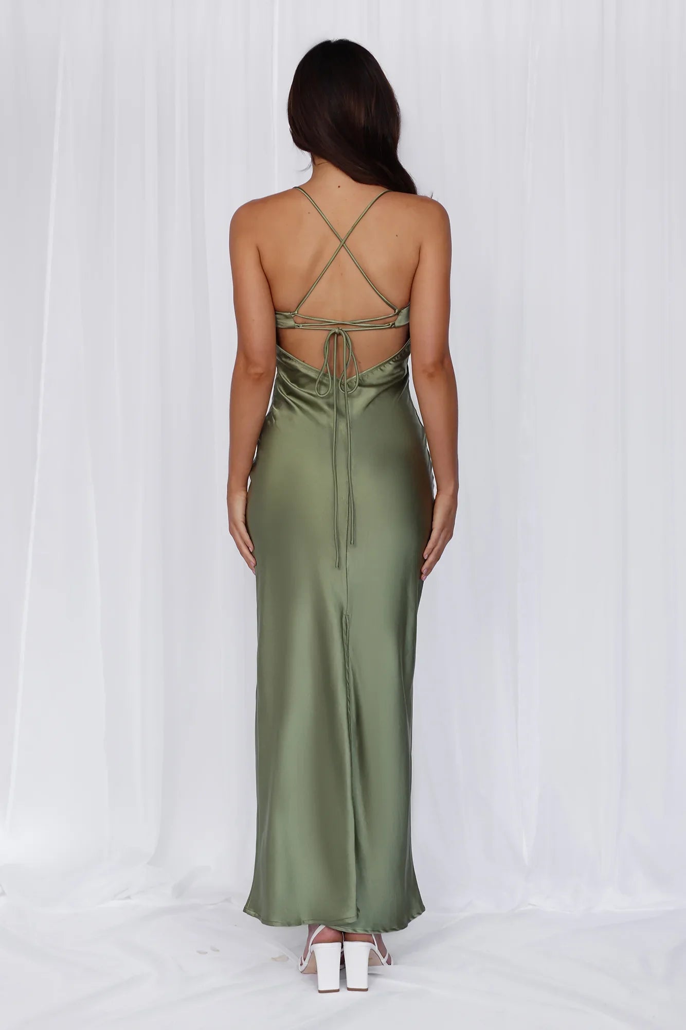 The Samara Satin Maxi Dress Olive