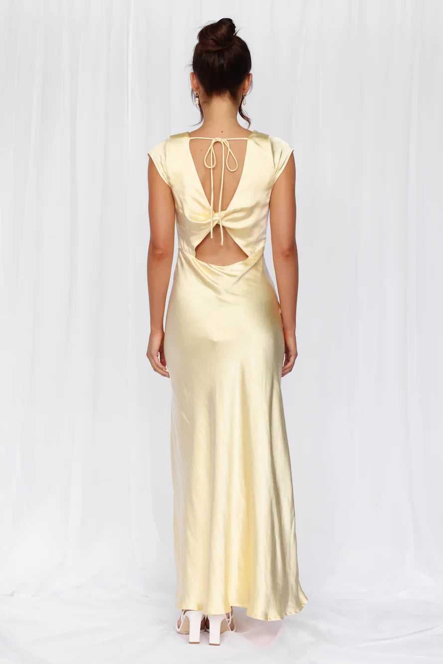 The Valentina Cap Sleeve Satin Maxi Dress Yellow