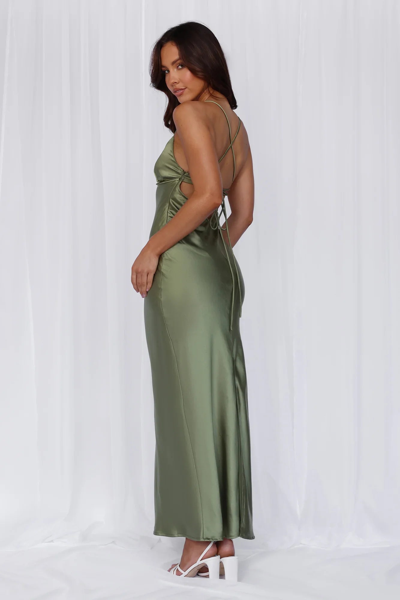 The Samara Satin Maxi Dress Olive