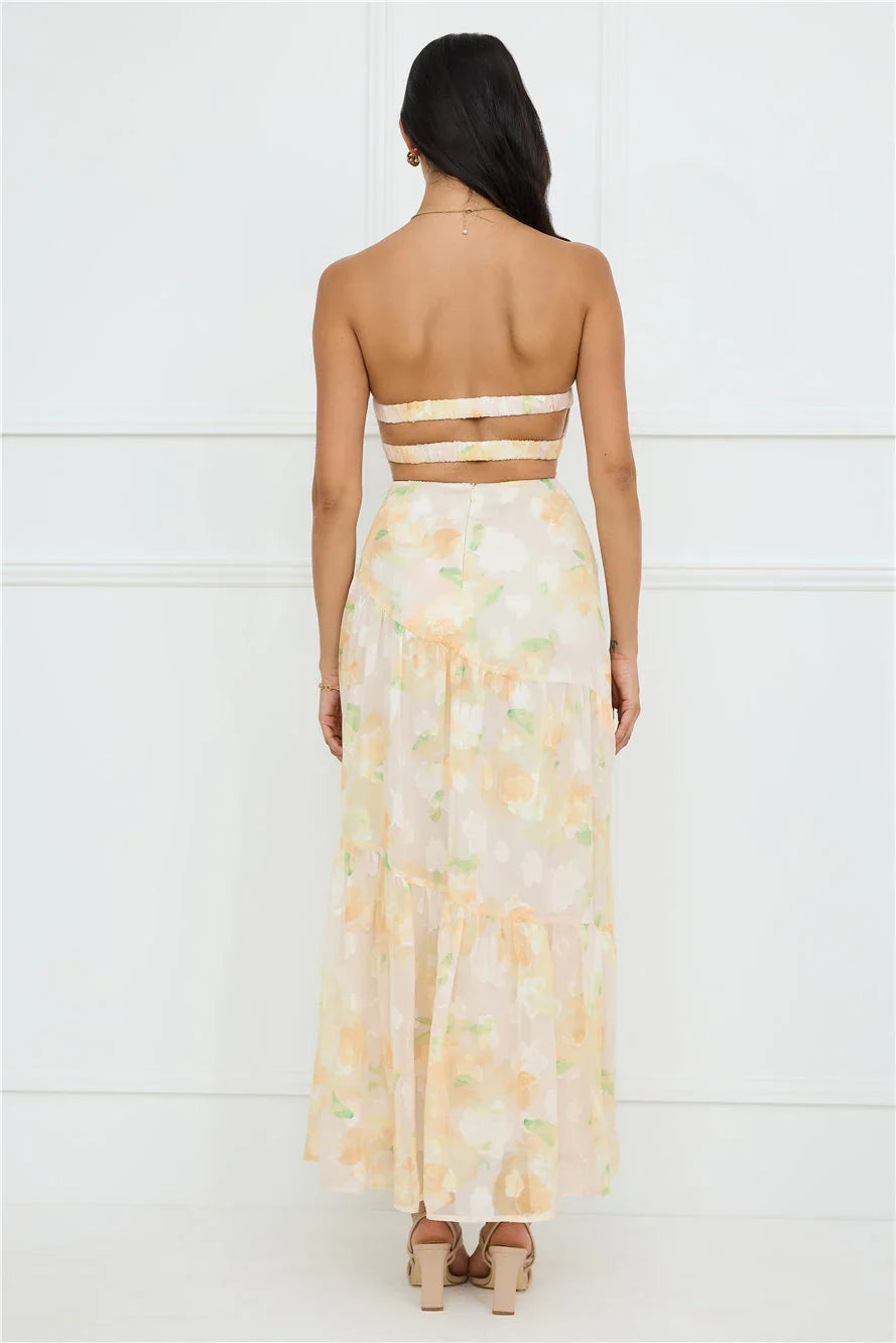 Sunshine Shores Strapless Maxi Dress Yellow